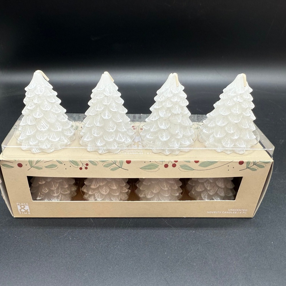 Place & Time White Tree Candles New Unused Set of 8 Unscented Wax Holiday Box